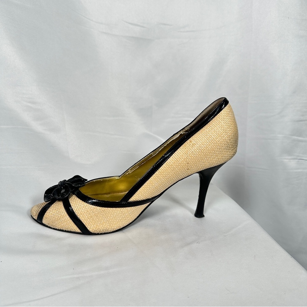 Beverly Feldman Raffia Peep Toe Heels Flower Rosette Coastal Grandma Size 9 - Picture 12 of 16